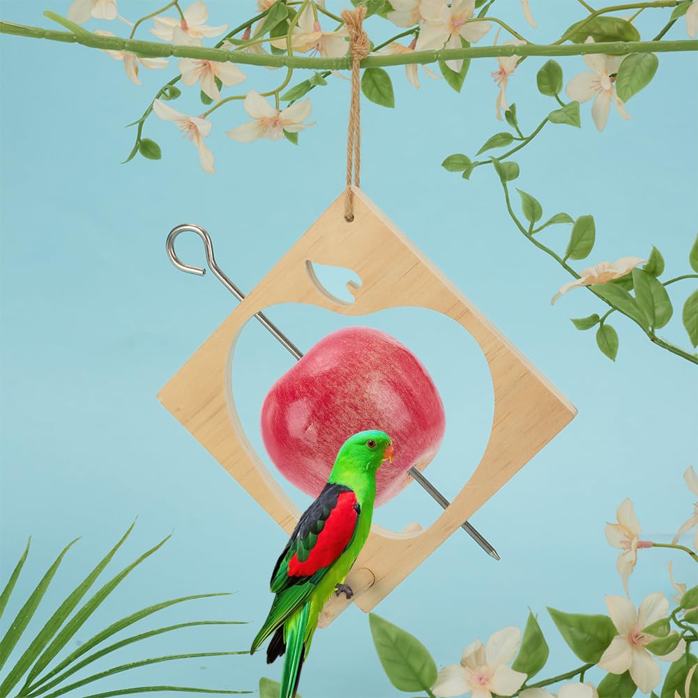 FINGERINSPIRE Apple Shape Wooden Hanging Birds Feeder 227x150x10mm Fruit Holder Feeder Rustic Birdhouse with 1 Perches Perfect for Garden Backyard and Patio for Bird Watching Enthusiasts - Image 4