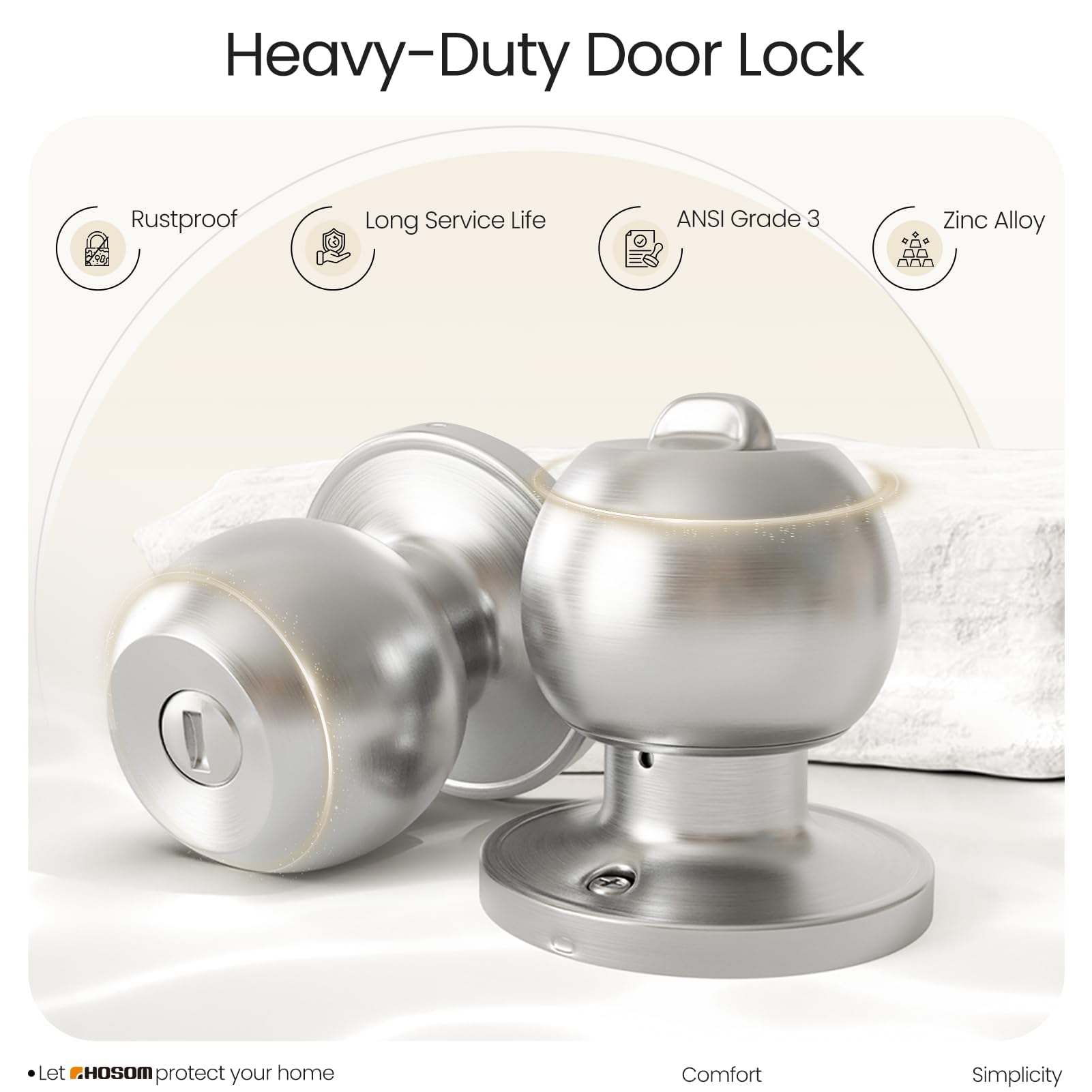 Privacy Door Knobs with Lock - 2 Pack Satin Nickel -5 Privacy Door Knobs with Lock - 2 Pack Satin Nickel -5