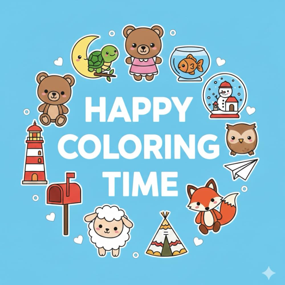 Happy coloring time: 50 Simple & Big Kawaii Illustrations for Little Hands