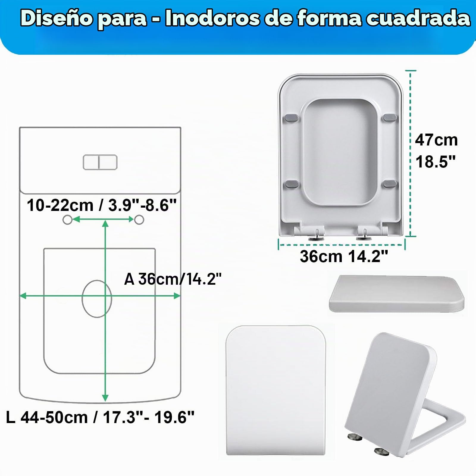 Asiento De Inodoro Blanco De Cierre Suave, Tapa Wc De Lujo Con Cierre Lento Y Bisagras De Liberación Rápida Para Una Fácil Limpieza, Tapa De Inodoro Cuadrada De Fijación Superior Más Firme,05B