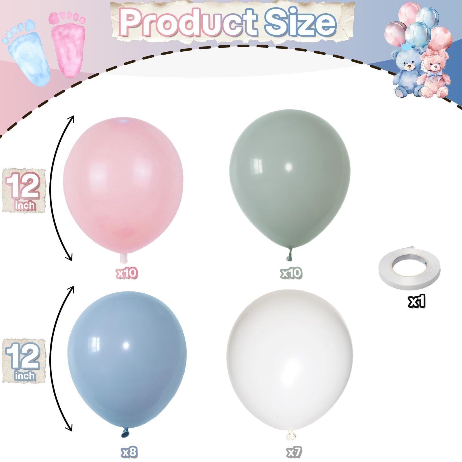 Pastelowe niebieskie zielone różowe białe balony, stonowane tęczowe zakurzone różowe niebieskie szałwiowe zielone białe lateksowe kolorowe balony na ślub boho urodziny baby shower ujawnienie płci las