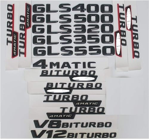 Insignia de letras 3D de maletero, color negro mate, emblemas para Mercedes Benz GLS300 GLS350 GLS400 GLS500 V8 BITURBO AMG 4MATIC (GLS500)