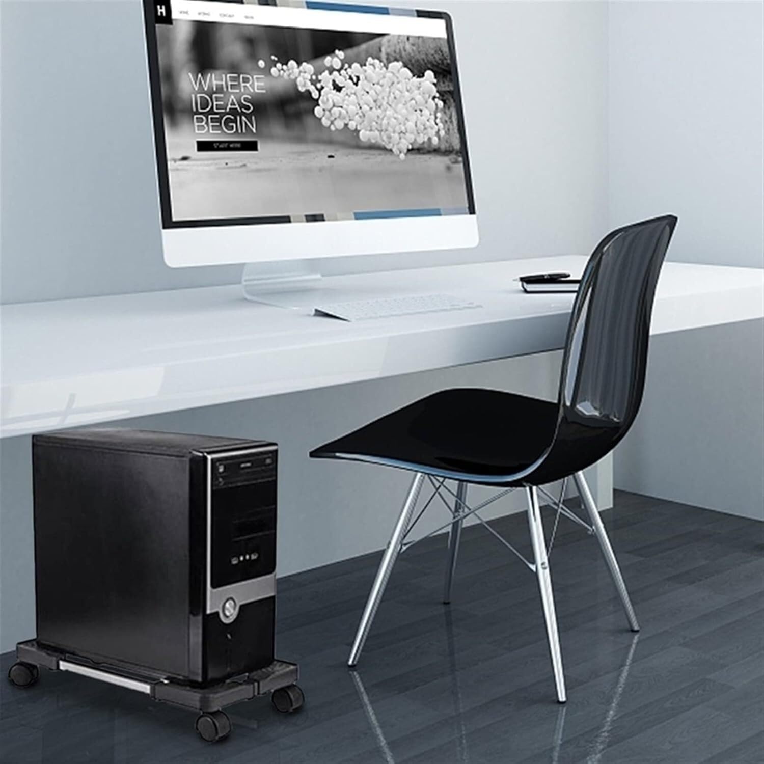 Soporte rodante, | Soporte de CPU móvil, soporte de chasis de refrigeración de host de PC ajustable con rueda giratoria de bloqueo(Black)