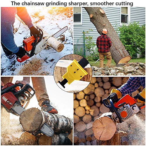 XBUTY Chainsaw Sharpener,Chainsaw Portable Chain Saw Blade Teeth Sharpener Work Sharp Grinder Tools Bar Mounted Teeth Fit for One/Two/Nonporous Holes Chain Saw Bar
