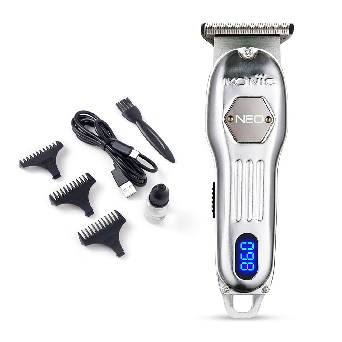 Ikonic Professional Rechargeable DC Motor Hair Trimmer,Neo for Salon & Home, Cordless, LED Display for Battery Capacity, Charging Reminder, 3 trimmer Guides, upto 3 hours of continuous use - Silver-image-8