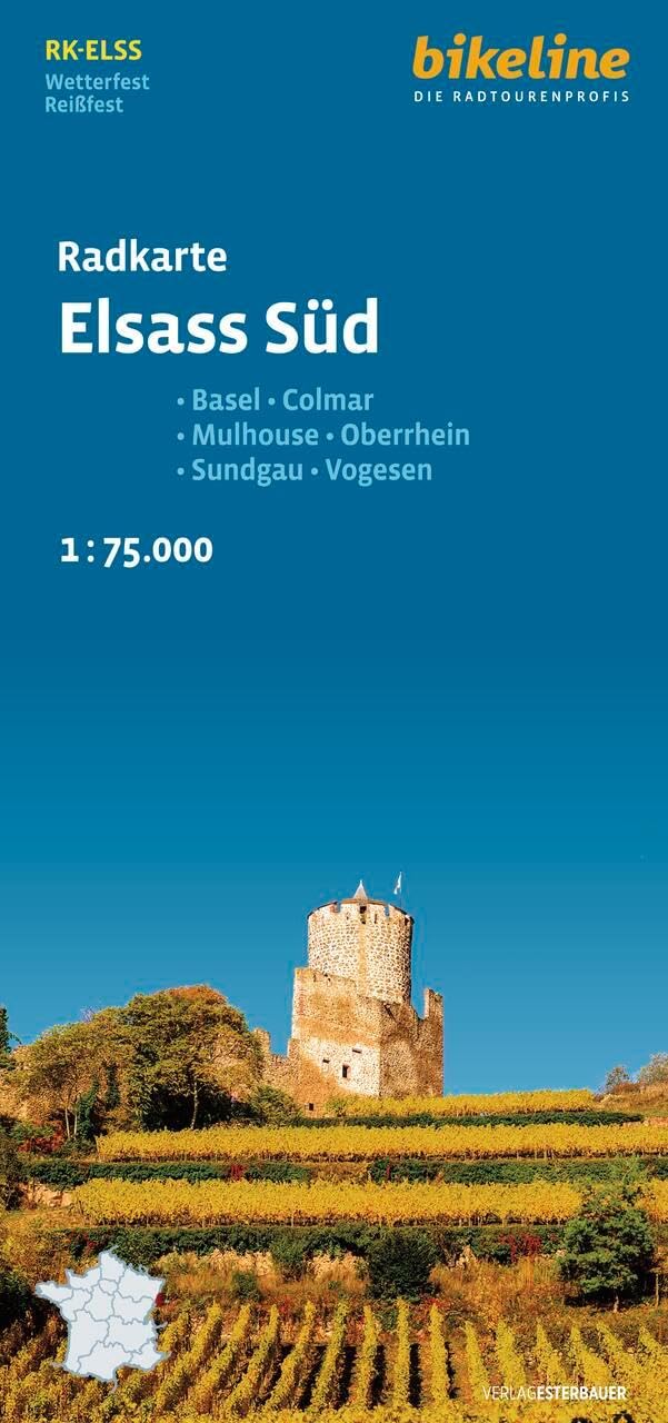 Alsace South cycle map (ELSS): Basel - Colmar - Mulhouse - Oberrhein - Sundgau - Vogesen, 1:75.000, wetterfest, (Radkarten)