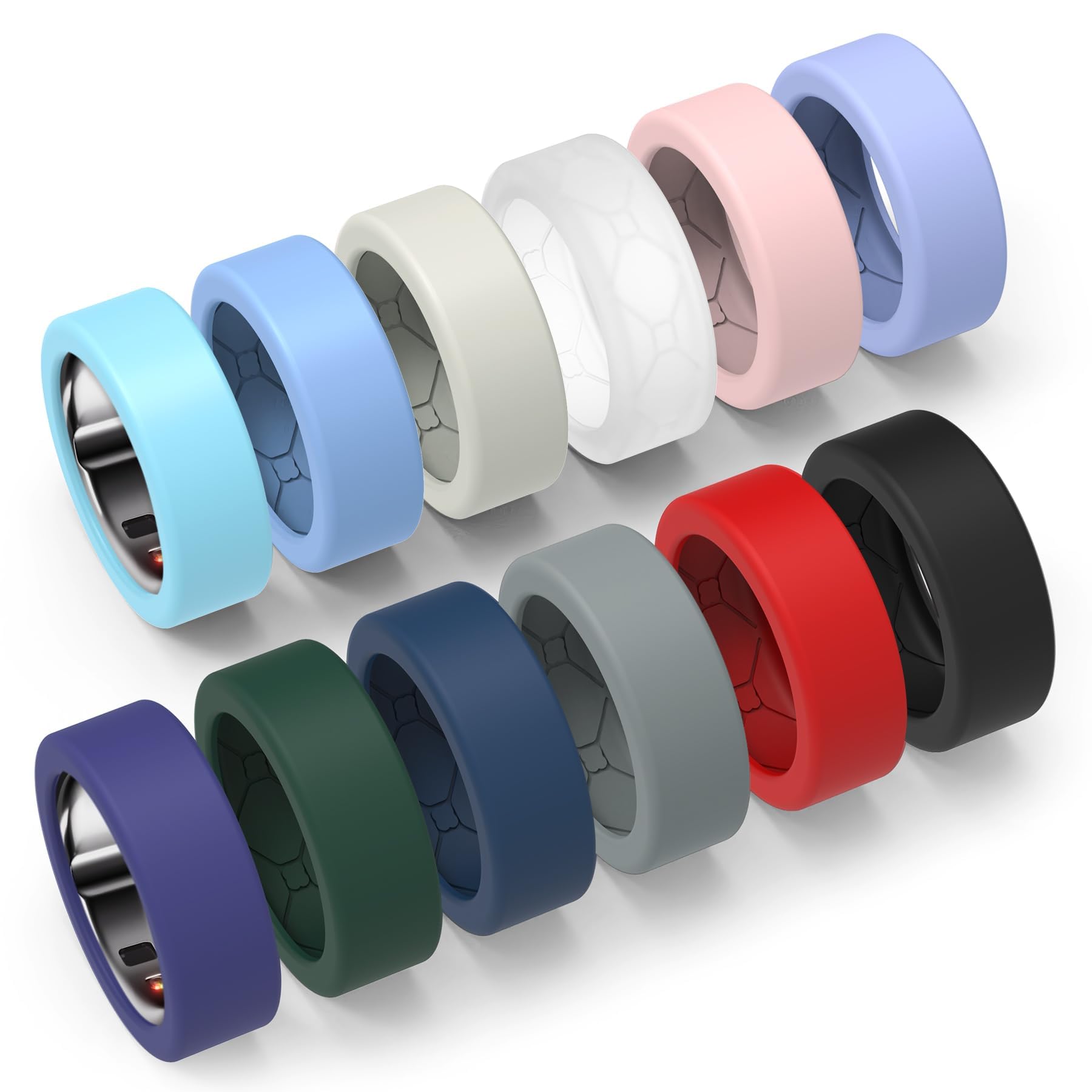 YWXTW [12 Pack Ring Cover for Oura Ring 3/4/Samsung Ring/Ultrahuman Ring, [Upgraded Anti Slip Design] Rhombic Texture Anti-Scratch Silicone Ring Protector for Men/Women, Multicolor S-Patent Pending