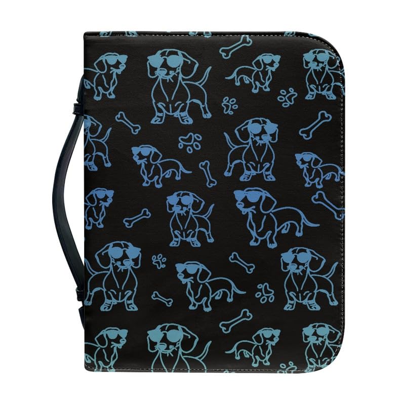 Kuiaobaty Dachshund Pattern Zipper Bible Bag Cute Dog Paw Bones Carrying Case with Handle for Standard Size Bible Perfect Gift for Girls Women Mother — image 1