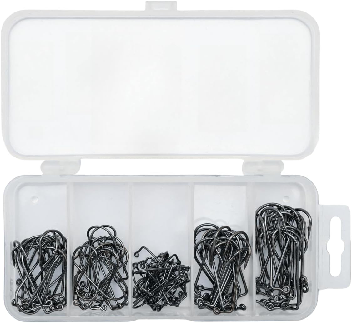 90-Degree Barbed Fishing Hooks Set - Short Shank Aberdeen Hooks in Sleek Black Finish 9147 Jig, 110Pcs