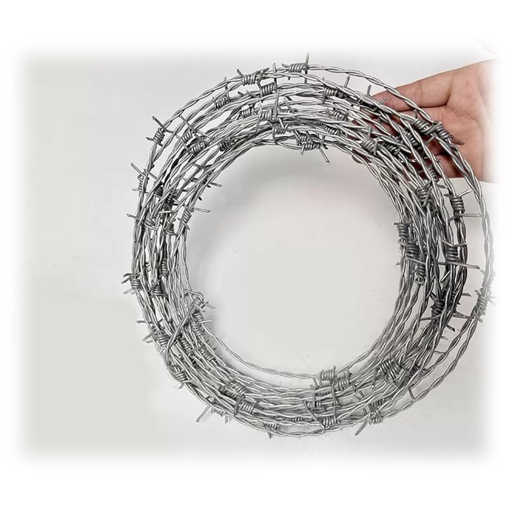 Rollo de Alambre de púas de 4 Puntas, galvanizado en Caliente, Calibre 23, Resistente y Flexible para cercas, Manualidades y como Elemento disuasorio para Animales. Incluye Guantes (Plateado
