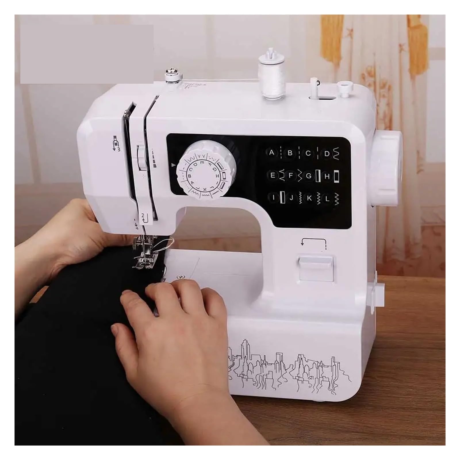 Máquina De Coser Con 12 Patrones Puntadas Incorporados, Miniluz Nocturna Portátil For El Hogar, Stent Metal Inverso Potente Silenciosa Y Estable(Sewing machine B)