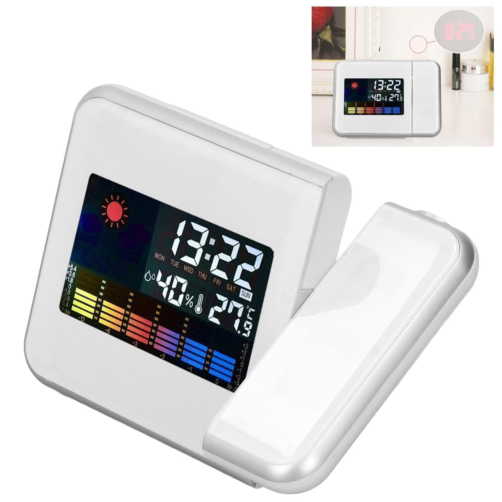 Thermomètre Intérieur Extérieur sans Fil Réveil à Projection Capteur Extérieur Moniteur Humidité Température Prévisions Météorologiques
