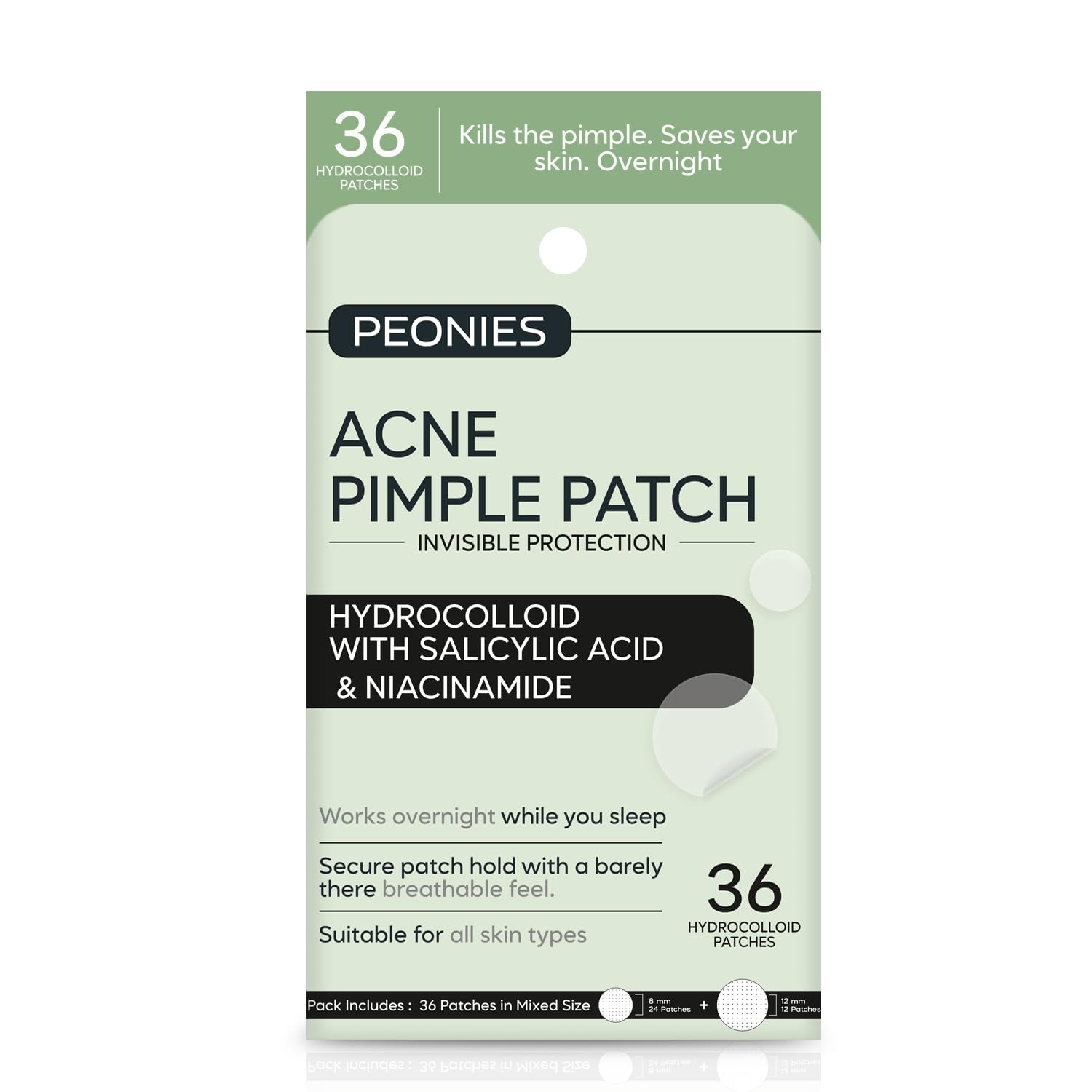 Peonies Pimple Patch | 36 Hydrocolloid & Salicylic Acid Patches | Absorbs Oil, Protects Blemishes | Overnight Treatment | For All Skin Types | Acne Patches for Face-image-4