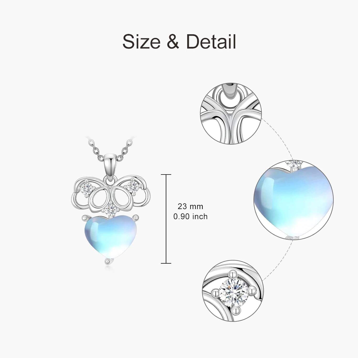 Heart Moonstone Necklace 925 Sterling Silver, Heart Necklace Pendant for Women, Dainty Jewelry Gift for Women Mom Wife, Valentine's Day, Birthday Anniversary Christmas, with 18+2inch Chain - Image 5