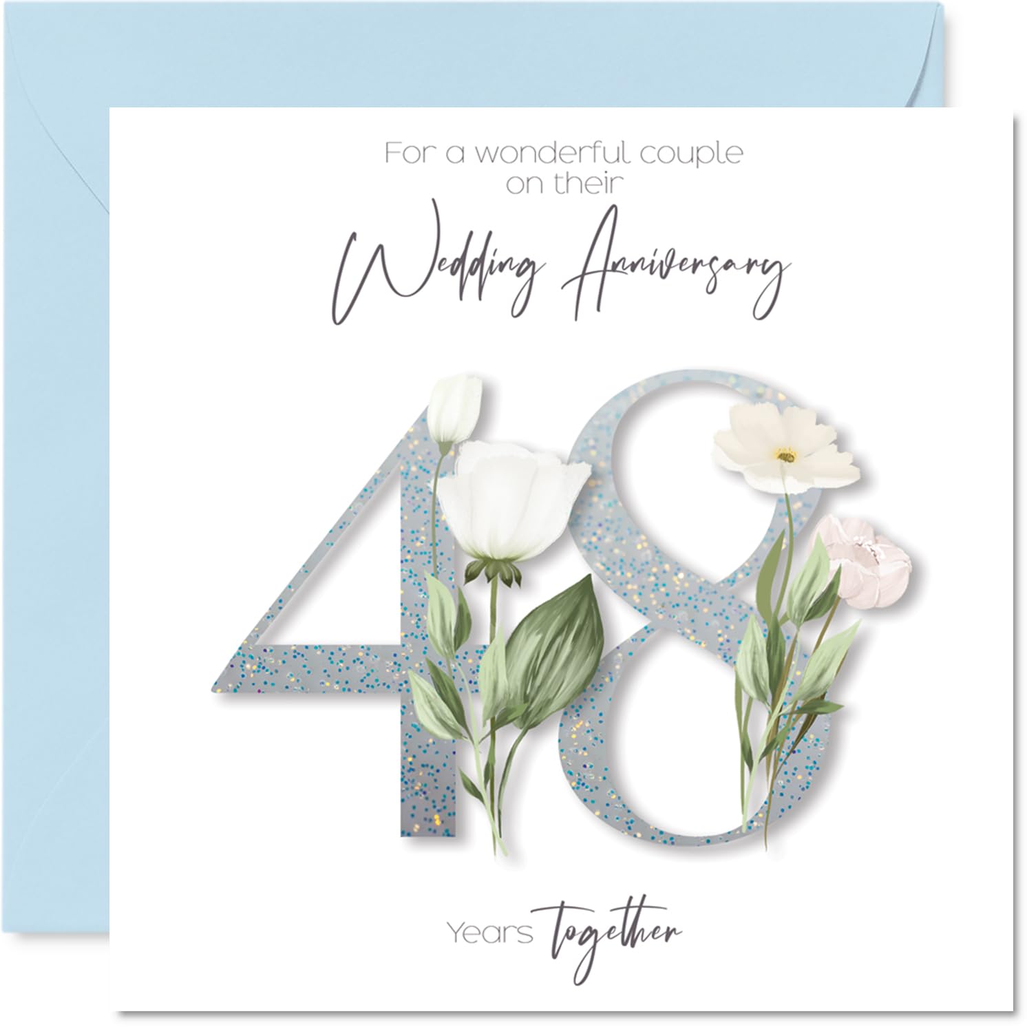 48th Anniversary Card for Women Men - Fancy Floral Flowers - Happy 48 Year Anniversary Card for Grandad Nanny Friends Family, 145mm Wedding Anniversaries Greeting Cards