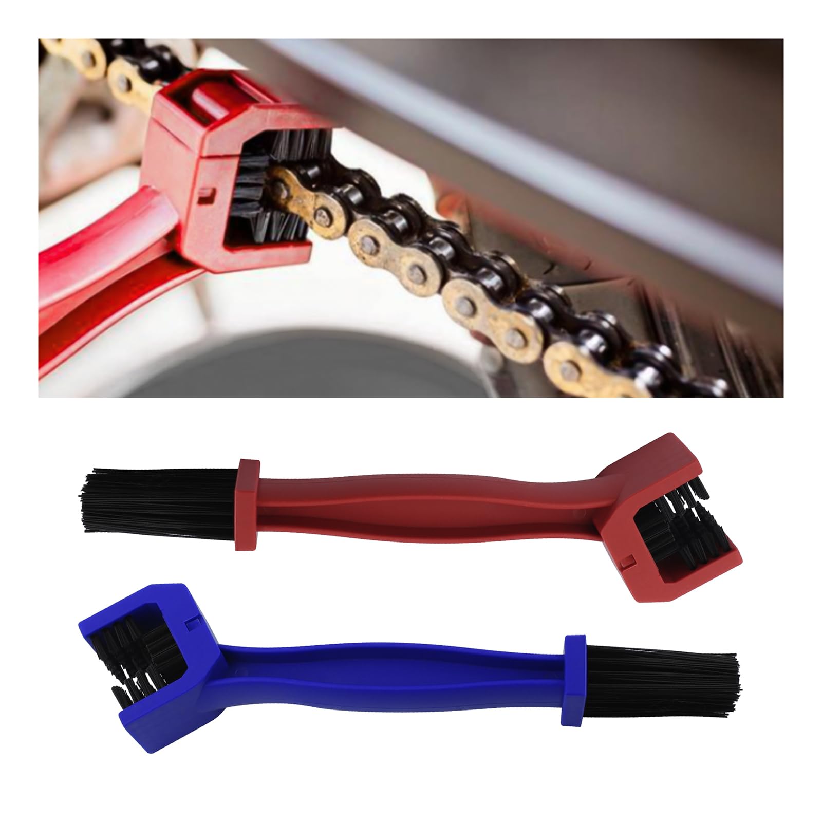 2 sztuki szczotek do łańcucha motocyklowego, zestaw do czyszczenia łańcucha motocyklowego z długimi i trójstronnymi włosami, uniwersalny zestaw do czyszczenia łańcucha motocyklowego do motocykla