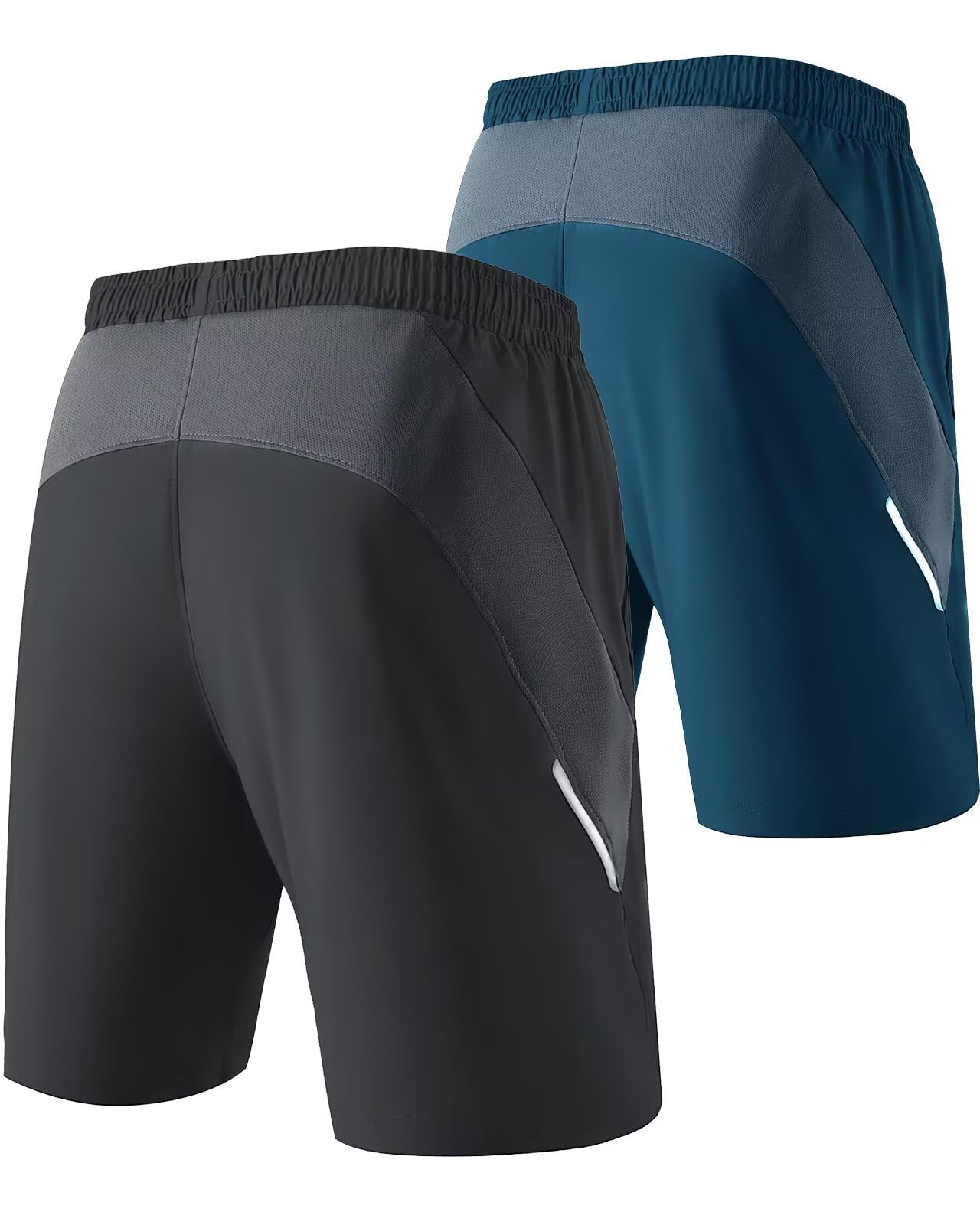 HMIYA 2er Pack Kurze Hosen Herren Atmungsaktiv Sporthose Leicht Laufhose mit Reißverschlusstasche für Training & Freizeit