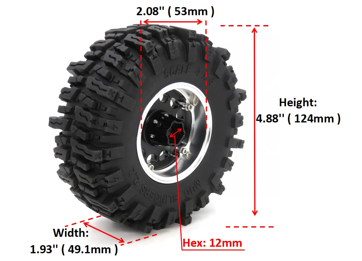HOBBYSOUL 2.2 Beadlock Wheels & Tires Set (4-Pack) - For RC Crawlers Like Axial Capra, TRX4 - View #4
