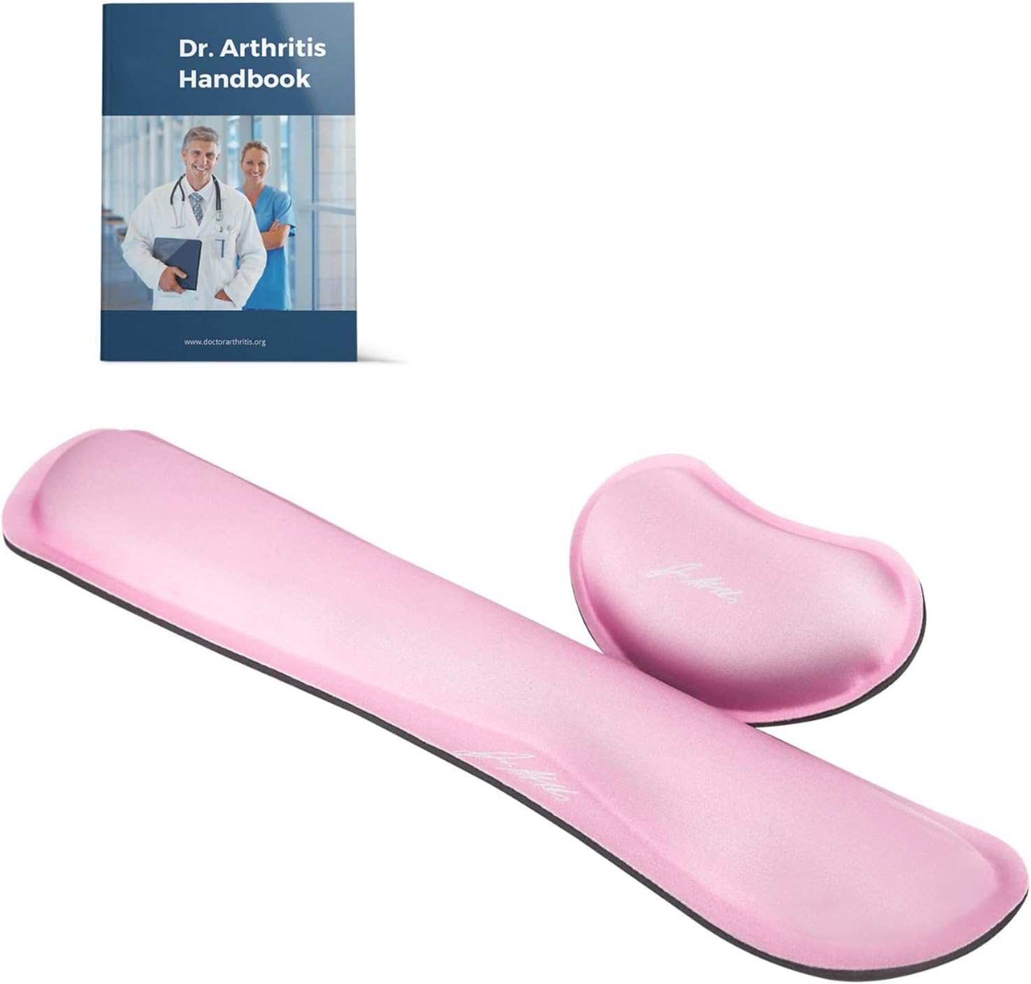 Doctor Developed Ergonomic Gel Wrist Rest for Mouse & Keyboard & Doctor Written Handbook - Perfect for Good Wrist Health, Posture & Joint Conditions (Pink)