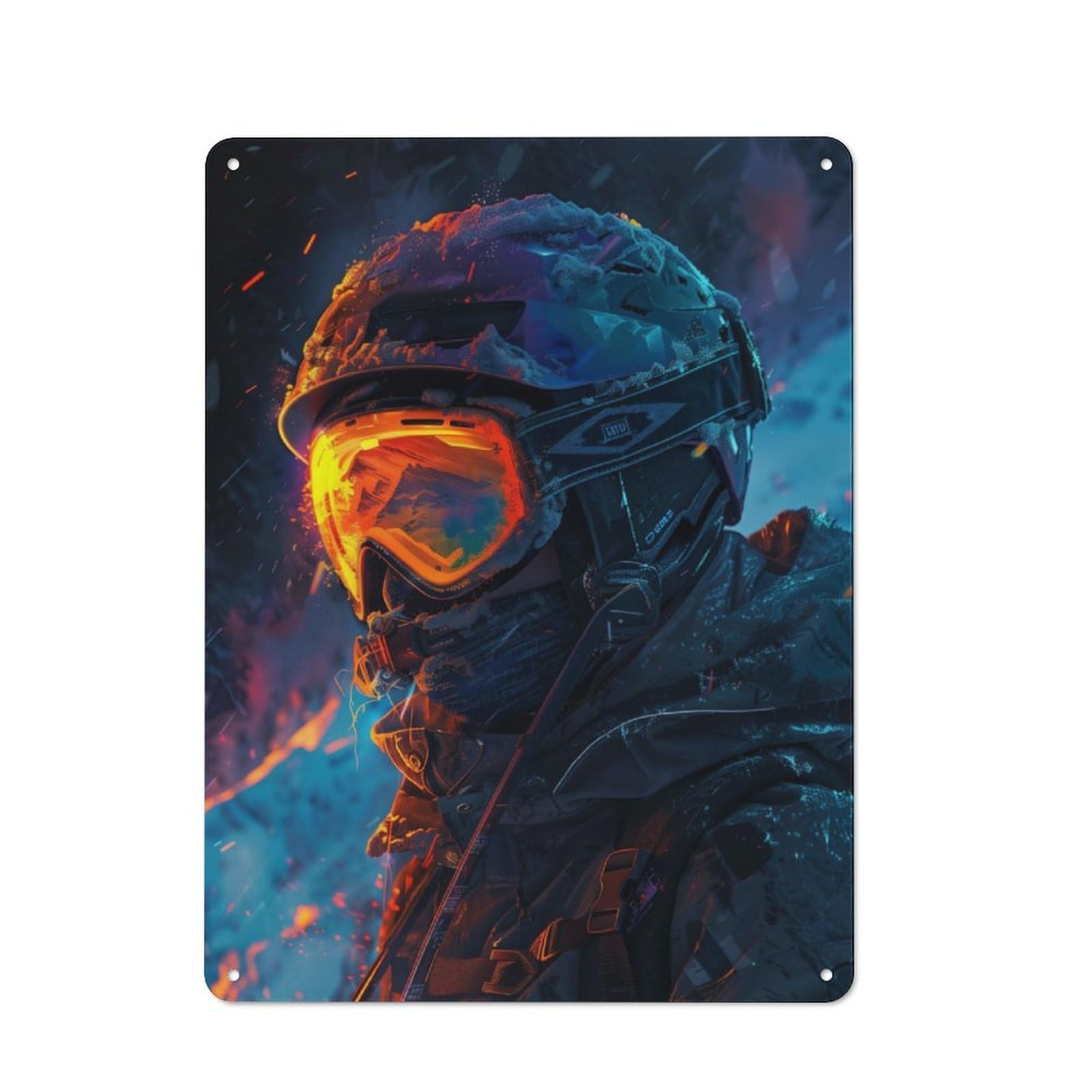 Junmoney Snow Storm Skier Rustic Metal Plaque 40X30cm For Guest Room Or Hallway, For Home Interiors, Feature Walls And Decorative Displays