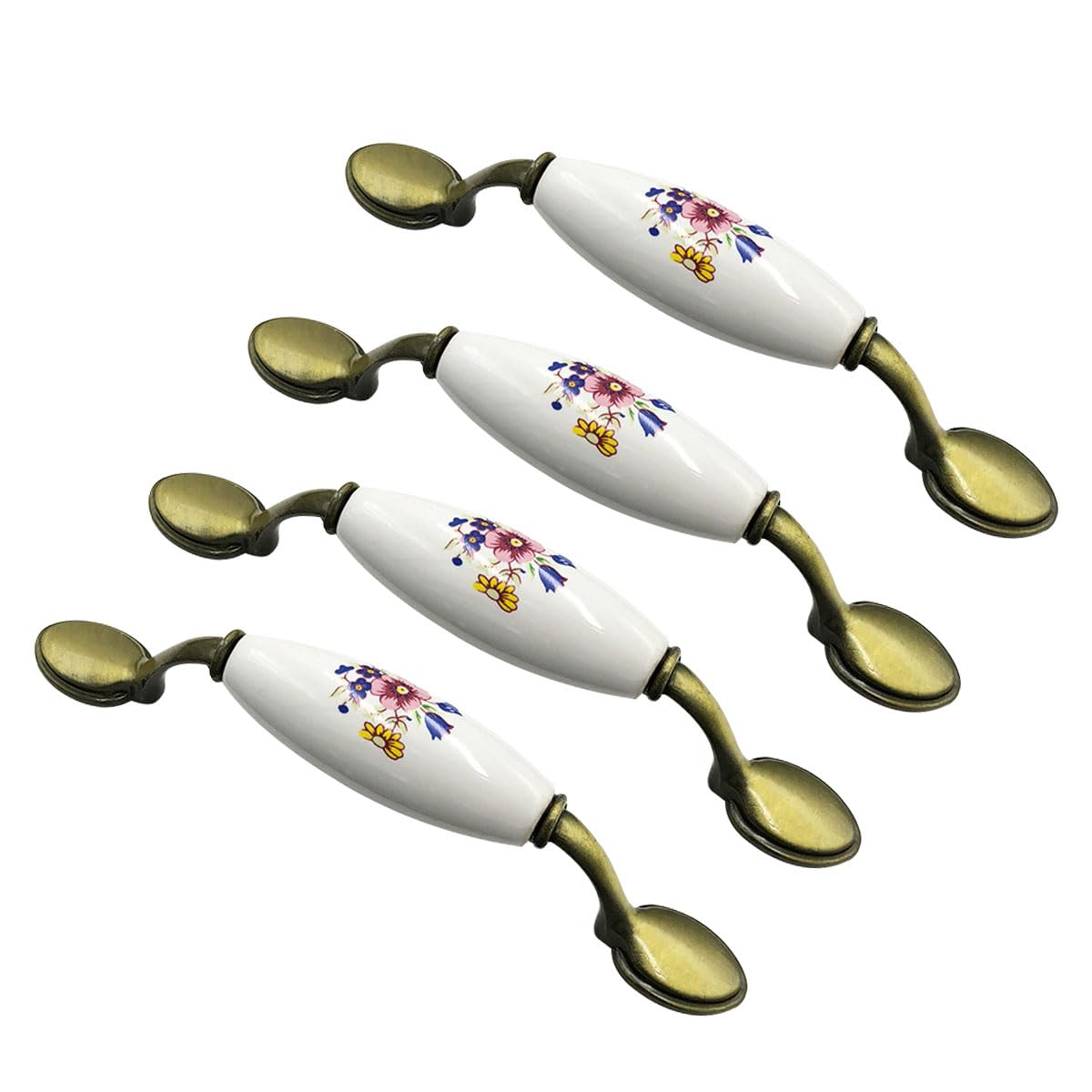 Wszgrjdm A 4Pcs Luminum Lloy Drawer Handle, 76/96Mm Ntique-Style Orchid Ceramic Cabinet Handle Hardware Furniture Handle