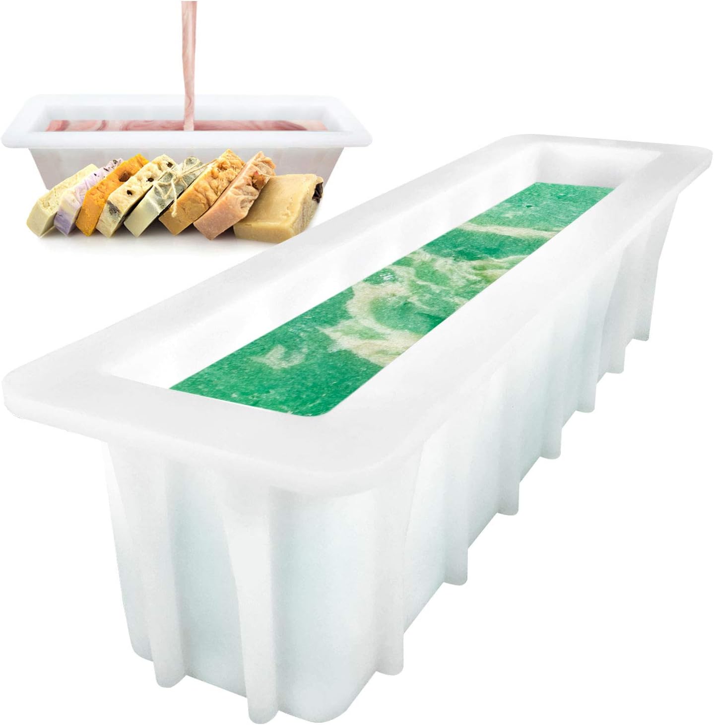 Soap Loaf Mold (11-Inch) Thick Lip Rectangle for Cold Press & Hot Process Making - Easy DIY & Homemade Bar Supplies | Large Pressed 3D Silicone Rubber Slab Mould | Adults/Kids Decorative Make Your Own