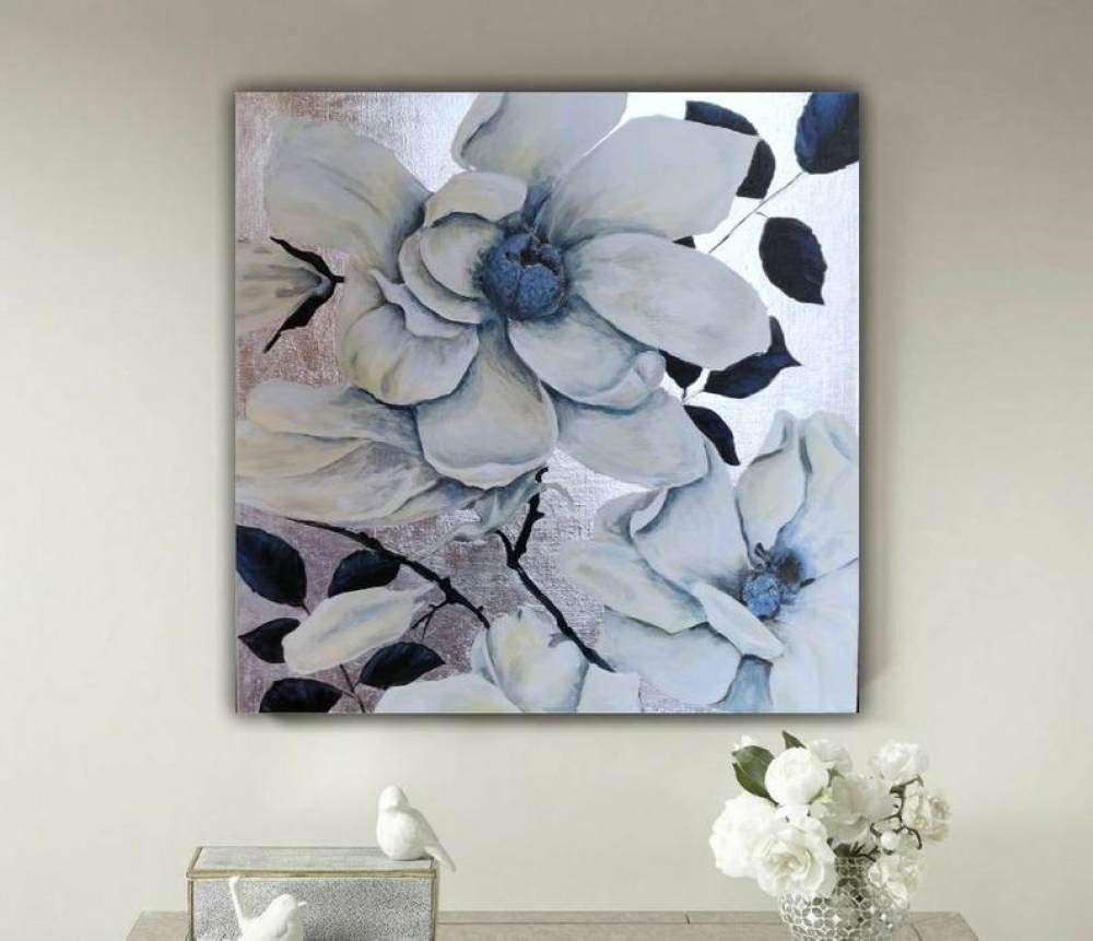 Ölbilder Auf Leinwand Handgemalt,100% Handbemalte Acrylmalerei Moderne Abstrakte Weiße Blumen Strukturiertes Kunstwerk Extra Große Wandkunstmalerei Für Wohnzimmer Bürodekorationen