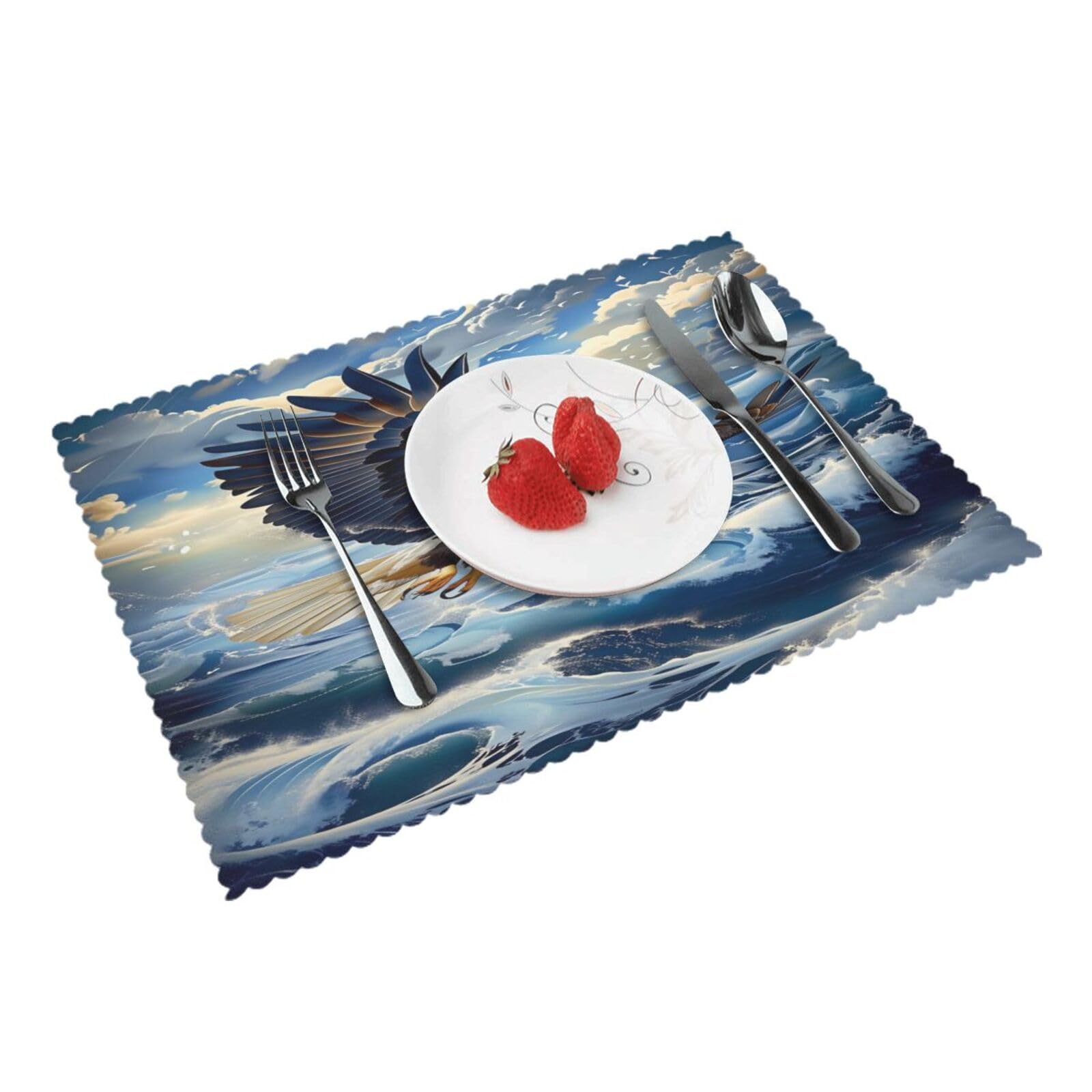Eagle Soaring Over Waves Sky Placemats Set of 4 Print Table Mats Place Mats Table Decor for Kitchen Dining 12X18 in