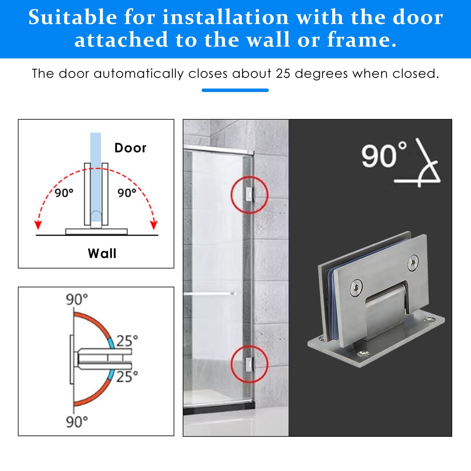 Bisagra para Puerta de Cristal, de Acero Inoxidable, 8-12 mm, Cristal Grueso de 90°, Clip de Baño de Acero Inoxidable, para Puertas de Cristal, Vitrinas, Puertas de Armario (2 unidades)