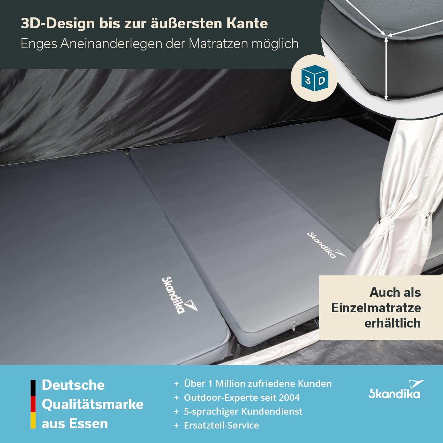 Skandika - Easy 3D Premium Single/Doble - Materassino Autogonfiante - Ideale per il Campeggio - Spessore 10 cm