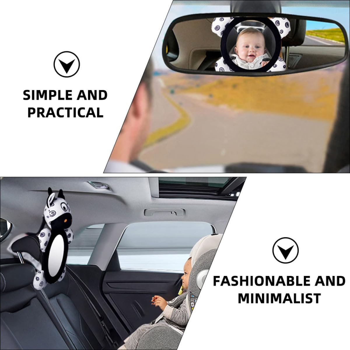 3pièces Réfléxion Miroir Observation Pour Siège Auto Miroir Arrière Pour Avec Sangles Ajustables Design Animaux Amusants Sécurité Routière Pour