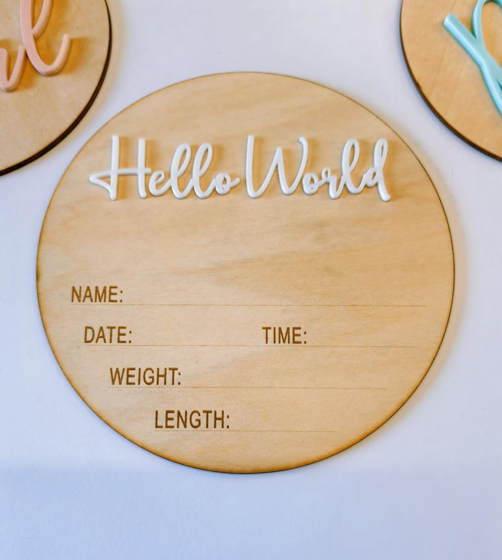 3ps Its a Boy Its a Girl Wooden Sign & Hello World Sign,3D Acrylic Baby Announcement Signs,Gender Reveal Wood Sign for Photo Props,New Mom Gifts,Baby Showers,Hospital & Nursery Decor