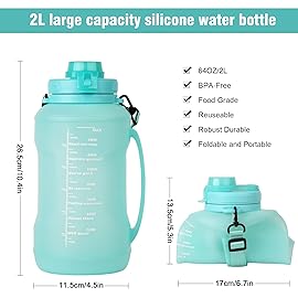 Collapsible Water Bottles, 2L/64OZ travel water bottle Bottle with Straw, Half Gallon Large Water Bottle for Travel Outdoor Sports Runing Fitness Yoga (Upgraded Snow Cyan)