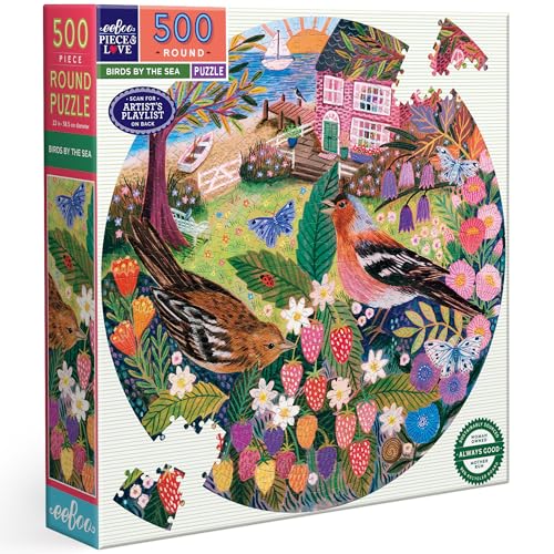 eeBoo 500 Piece Puzzle - Birds By the Sea Jigsaw Puzzle for Adults, Circular with 23" Diameter Made with Recycled Board & Vegetable-Based Ink by eeBoo - Used condition - US$23.74