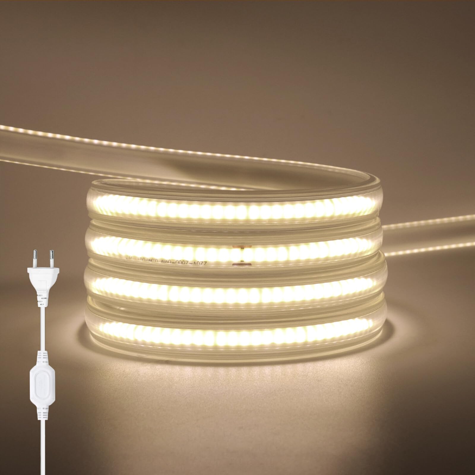 Tira LED neón COB 220V [50M，Blanco Natural (4000-4500K)], IP65 impermeable flexible, 288 LEDs/m Tira LED FCOB cortable CRI85+, iluminación para dormitorio, cocina, sala de estar y tiendas