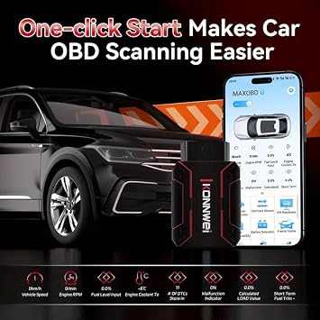 OBD2 Diagnostic Device Car Bluetooth 5.2 Adapter Car Error Code Reader & Motor Diagnostic with DTC Definition Live Data & Performance Tests Free Updates Compatible with OBD2 Vehicles for iOS and Android