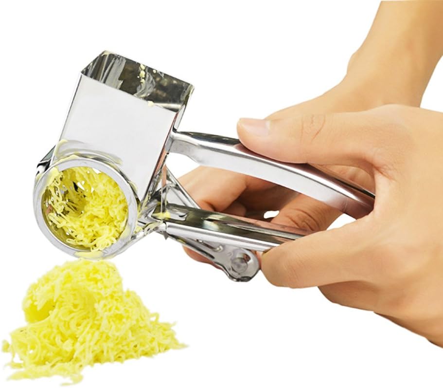 Stainless Rotary Cheese Grater, Shredder Cutter Grinder & Vegetable Slicer with 3 Interchangeable Ultra Sharp Drums