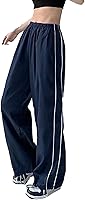 Shebote Women's Y2K Parachute Pants: Wide Leg Baggy Jogger Sweatpants Elastic Waist Track Pants Streetwear