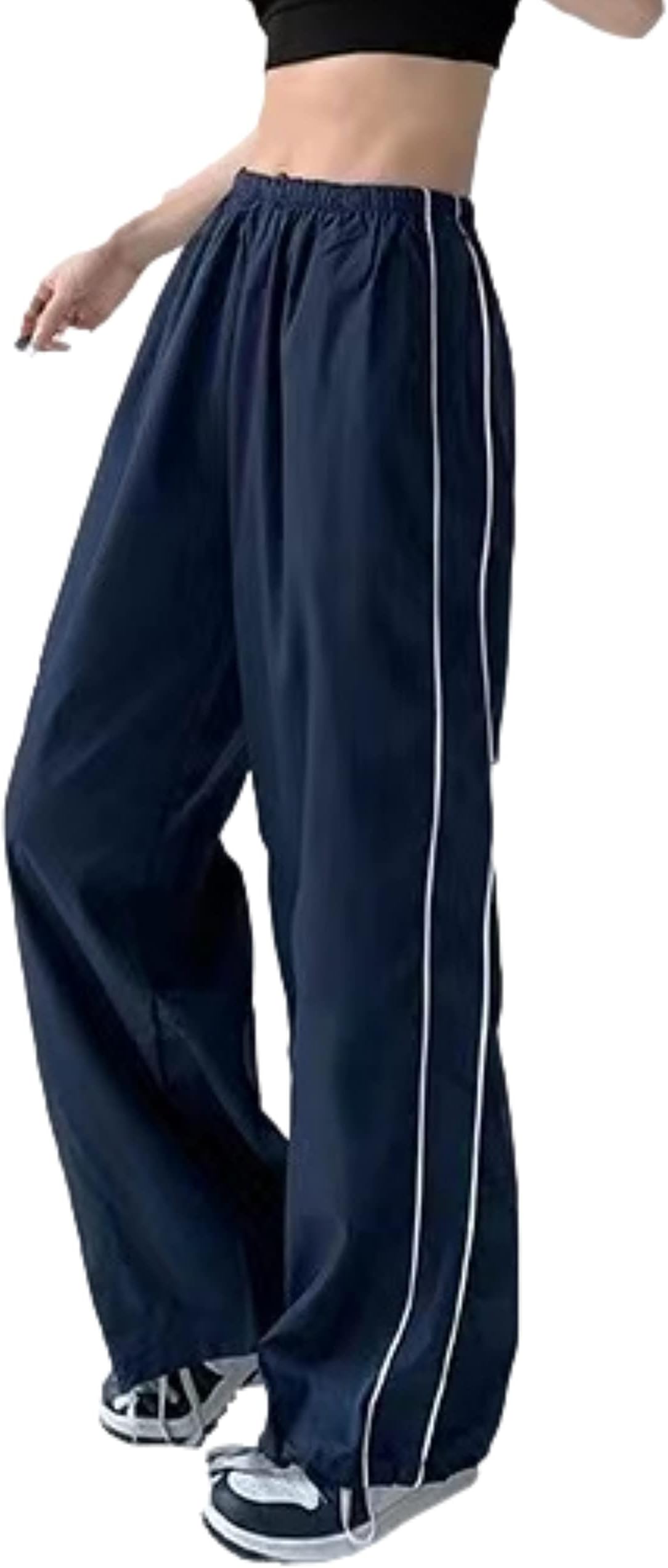 Womens Parachute Pants Wide Leg Baggy Pants Y2K Elastic Waist Jogger Sweatpants Track Pants Streetwear