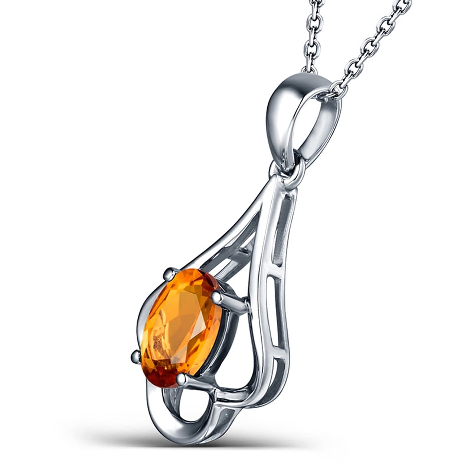 Collar de mujer largo, collar de verano de oro blanco de 18 quilates, flor con citrino de 0,44 ct, regalo de San Valentín, collar fino para mujer, Gold