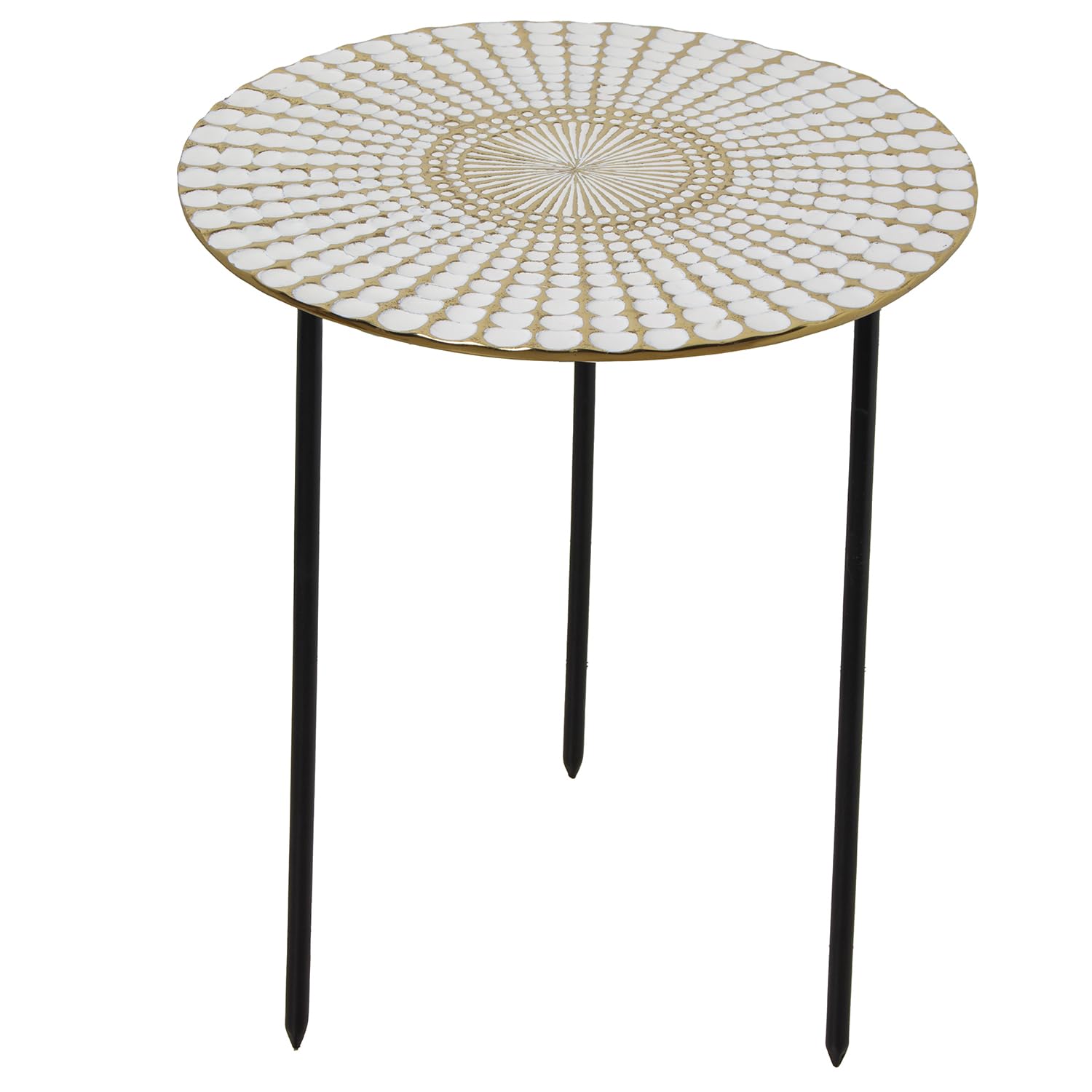 Table d'appoint design pour salon moderne, meuble blanc et pieds noirs