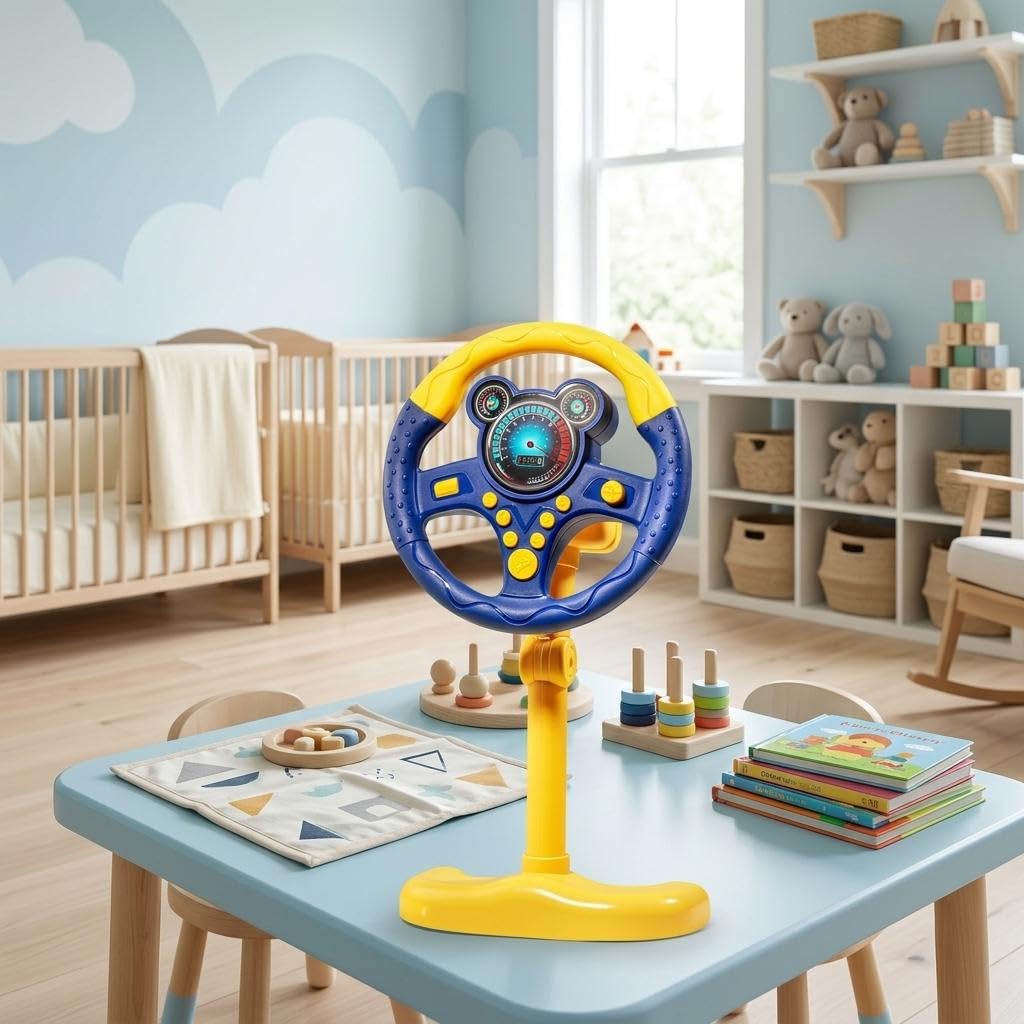 Baoblaze Volante Giocattolo Simulato Bambini Interattivo Elettronico Installazione Semplice con Supporto Educativo Effetti di Luce Suoni Migliora Riflessi E Ab, Blu