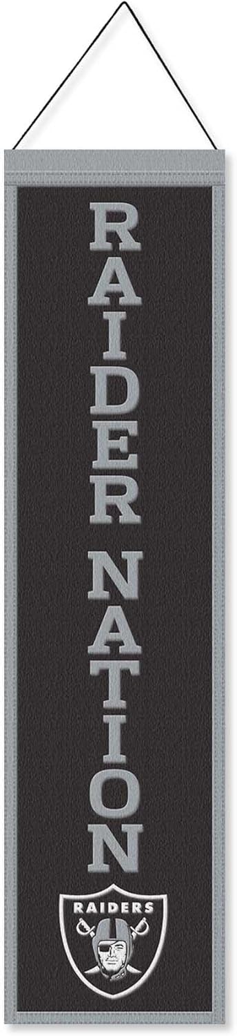 WinCraft Las Vegas Raiders Raider Nation 8x32 Inch Vertical Wool Embroidered Hanging Banner