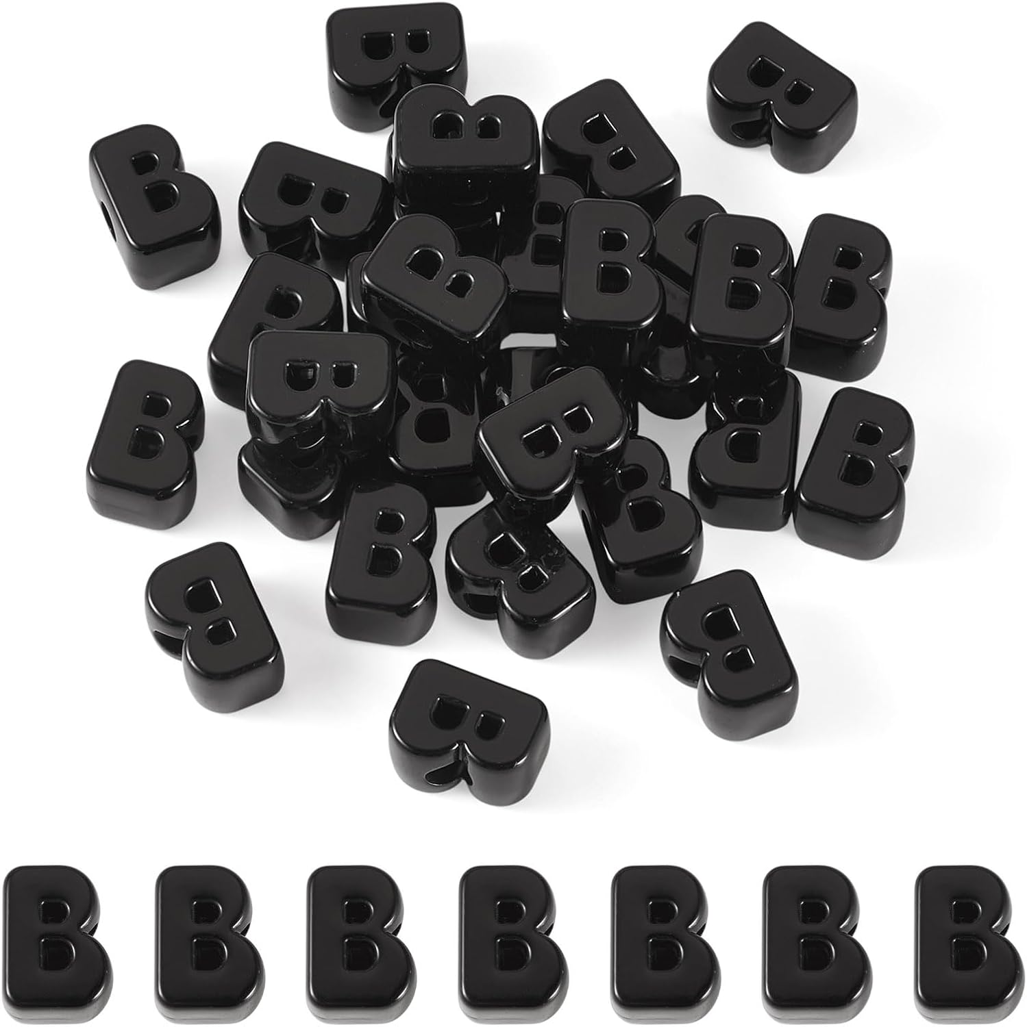 Craftora 30Pcs 20mm Black Large Letter Beads, Acrylic Big Alphabet Beads, Jumbo Initial Letter B Bead with Large Hole for Friendship Bracelets Keychain Bag Charms Shoelaces