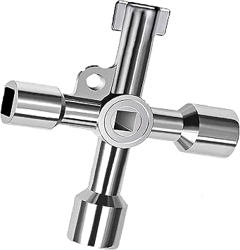 Meter Box Key Gas Key, 1 Pack 4-Way Multi-Functional Utilities Key, Zinc Alloy Utilities Key, for Electric Elevator Cupboard Cabinet Water Gas Meter Opening Silver