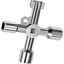 Meter Box Key Gas Key, 1 Pack 4-Way Multi-Functional Utilities Key, Zinc Alloy Utilities Key, for Electric Elevator Cupboard Cabinet Water Gas Meter Opening Silver