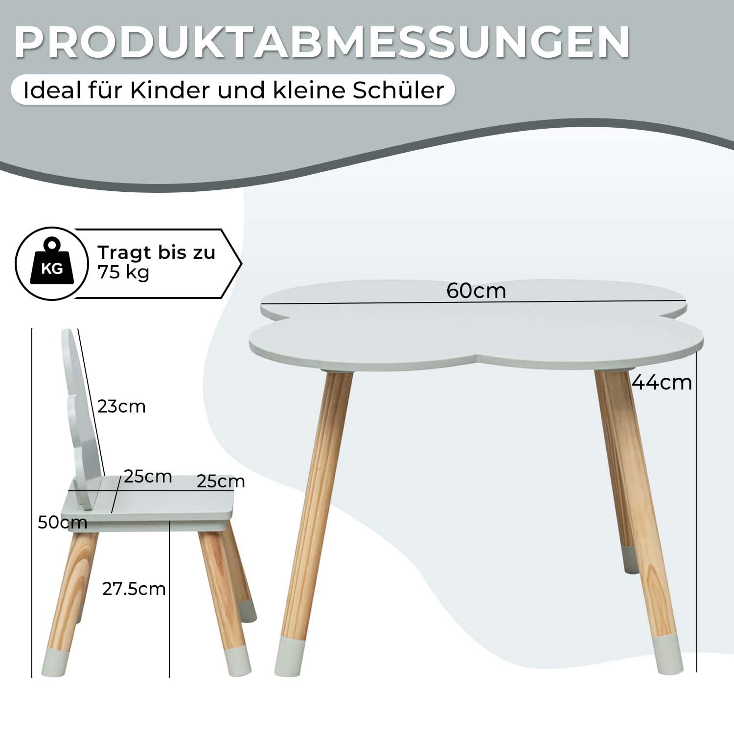 Rebecca Mobili Kinder-Tisch und 2 Stühle Set, Grün Braun, MDF Kiefer, für Kinderzimmer, Spielzimmer - Abmessungen: 44 x 60 x 60 cm / 50 x 25 x 25 cm - Art. RE6900