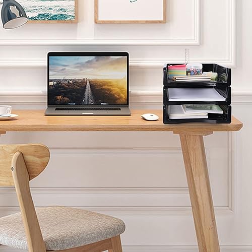 Miniatura 4 de Ramddy Paquete de 6 bandejas apilables de papel A4, bandeja organizadora de escritorio de plástico, color negro