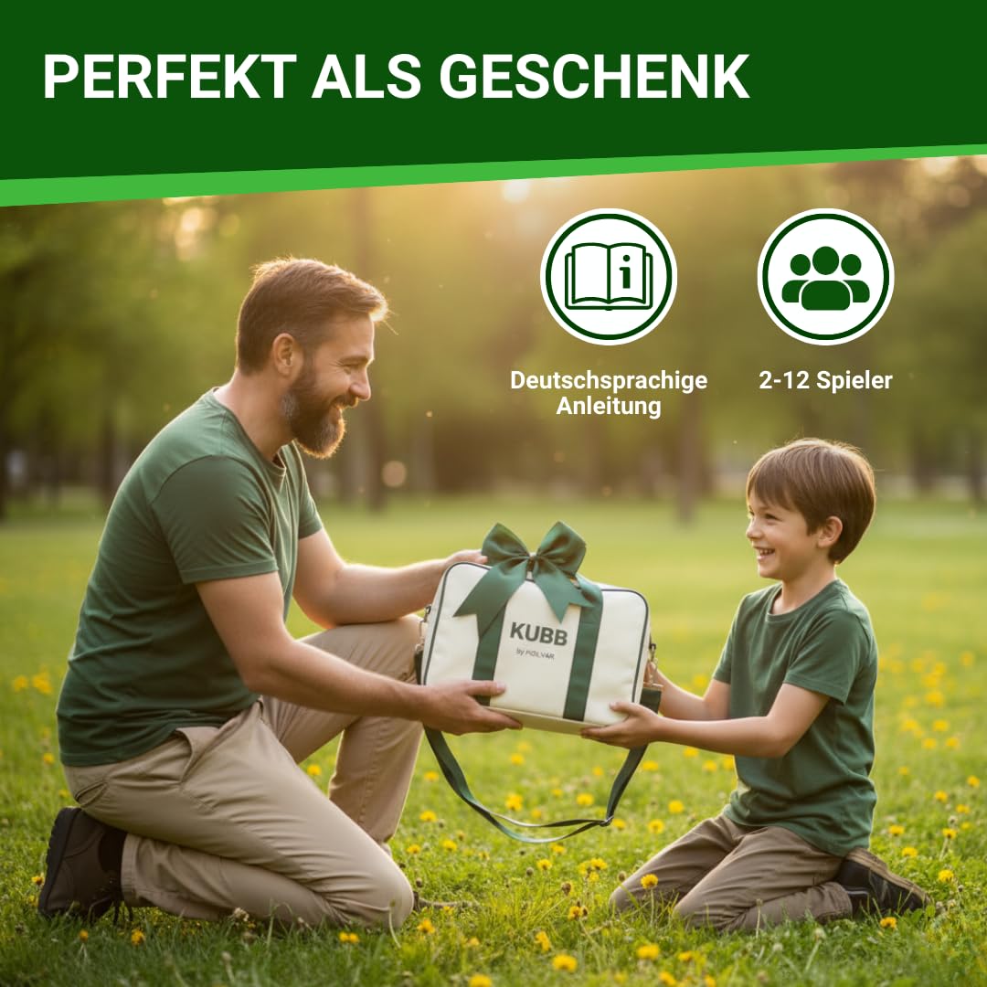 Kubb Wikingerschach aus Holz, Outdoor-Wurfspiel inkl. Tragetasche & Spielanleitung aus FSC Gummibaumholz, Turniergröße, Wikinger Schach Holz outdoor, Rasenschach, Outdoor Spiel, Wikinger Spiel outdoor