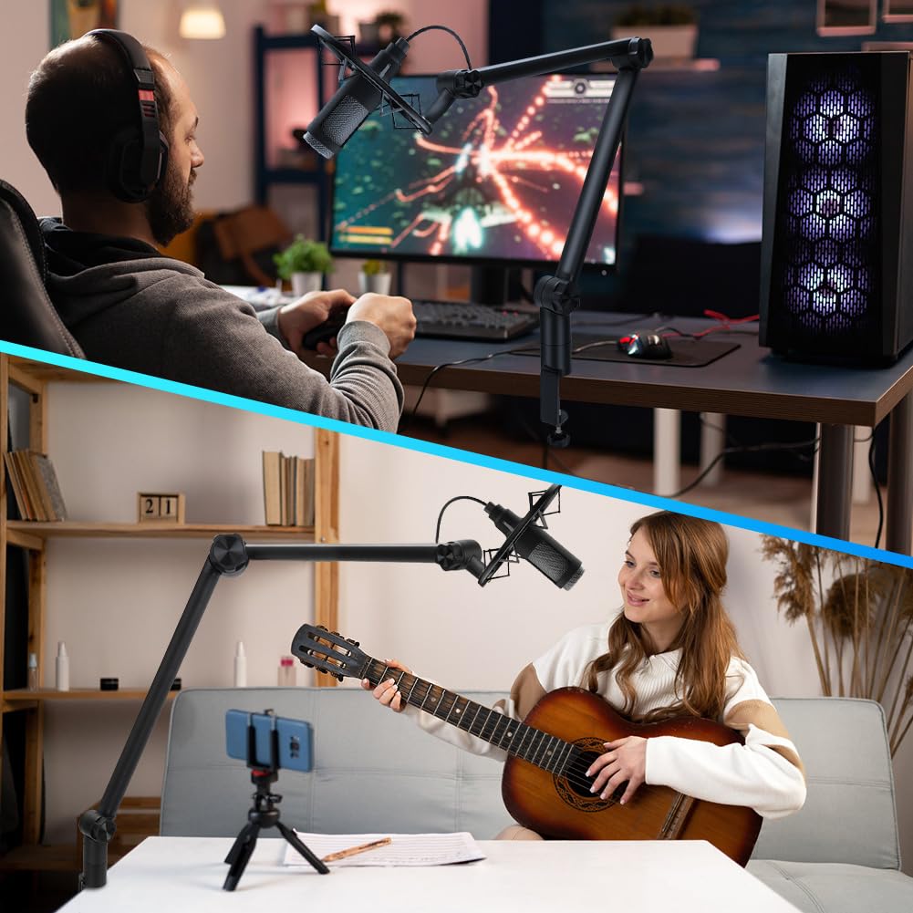 Wakects Mikrofon Arm, Kompakt Mikrofonhalterung mit 3/8 bis 5/8 Adapter, Faltbar, Vollständig Verstellbar für Podcast-Streaming, Gaming, Aufnahmen